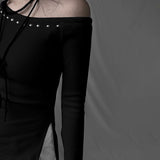 Rivet Skew Collar Gothic Cyber T-Shirt