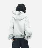 Rivet Patchwork Loose Ears Hooded Gothic Sweatshirt