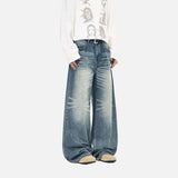 Elevated Cracked Washed Loose Fit Wide Leg Jeans