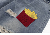 Food Court Embroidery Denim Pants