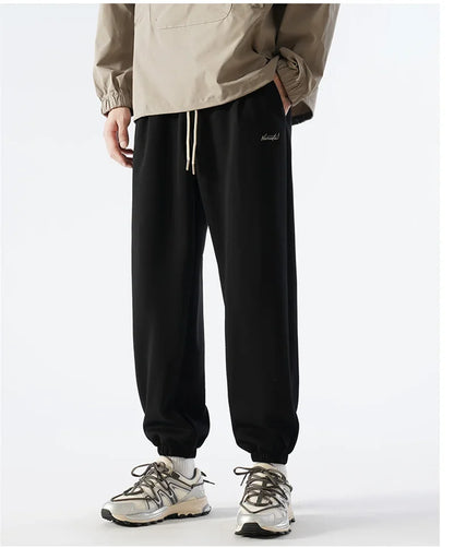 Vintage Letter Embroidered Elastic Waist Sweatpants