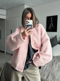 Women Pink Stylish Chic Fur Cardigan