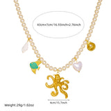Golden Octopus Heart Pearl Pendant Necklace