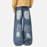 Retro Floral Embroidered Wide Leg Jeans