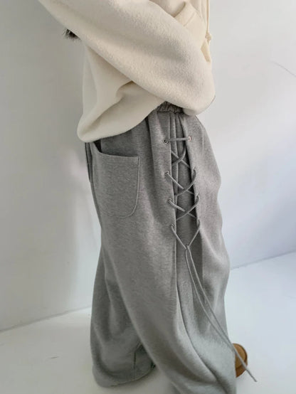 Lace-Up Eyelet Drawstring Sweatpants