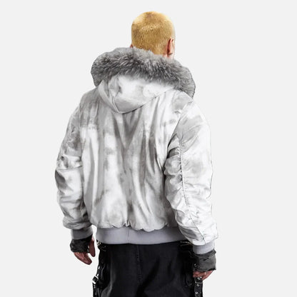 High Street Distressed Quilted Fur Hooded Jacket