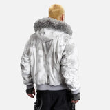 High Street Distressed Quilted Fur Hooded Jacket