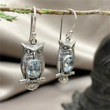 Inlaid Sea Blue Stone Vintage Owl Earring