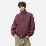 Stylish Plaid Design Stand Collar Zipper Jacket