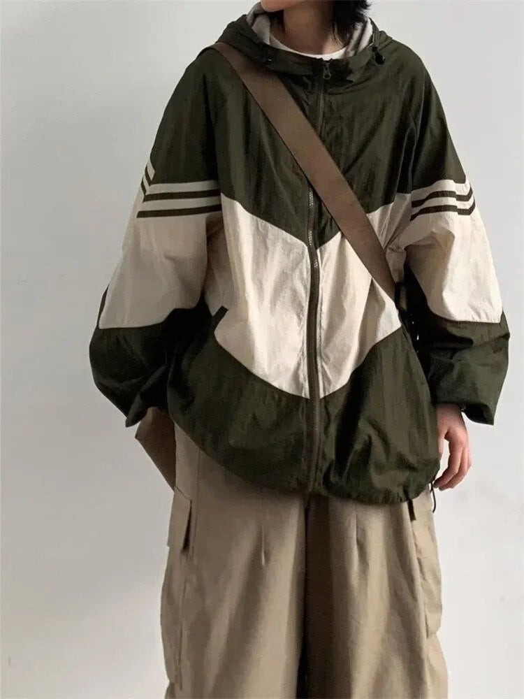 Color Block Hooded Oversized Jacket