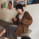 Plaid Vintage Casual Long Sleeve Hooded Shirt