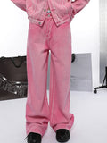 Pink Chic Oversized Denim Jacket And Baggy Jeans