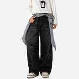 Japanese Style Washed Splatter Relaxed Fit Jeans