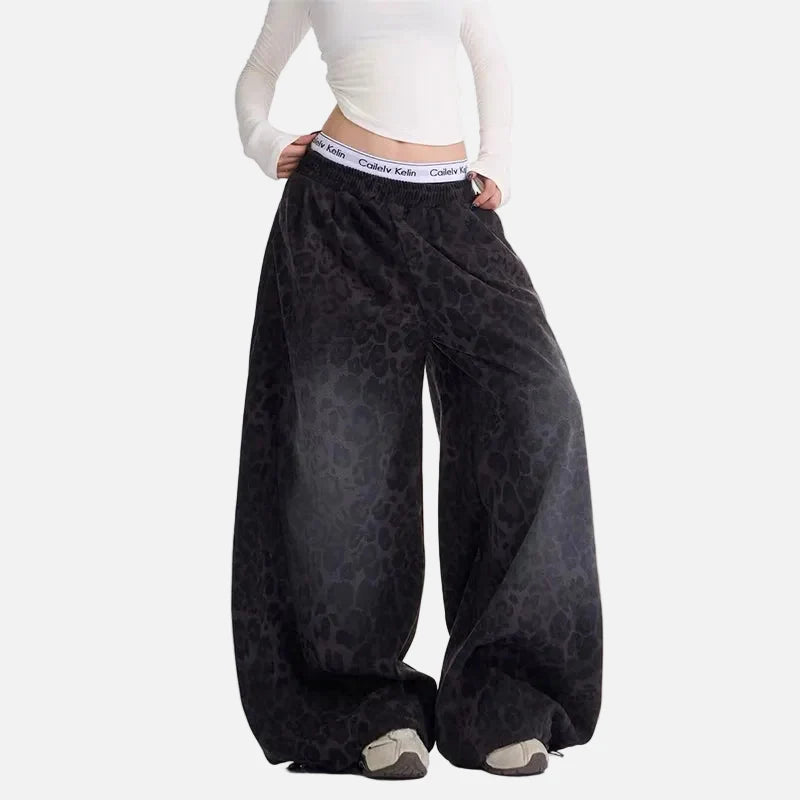 Y2K Leopard Print Sports Oversized Sweatpants
