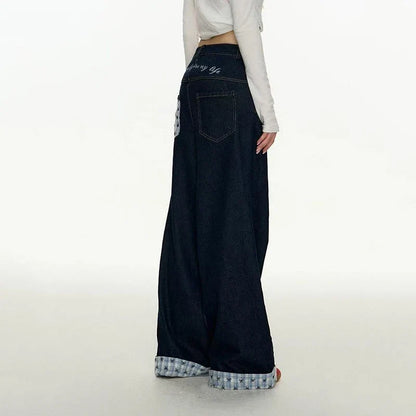 Casual Plaid Patchwork Vintage High Waist Jeans