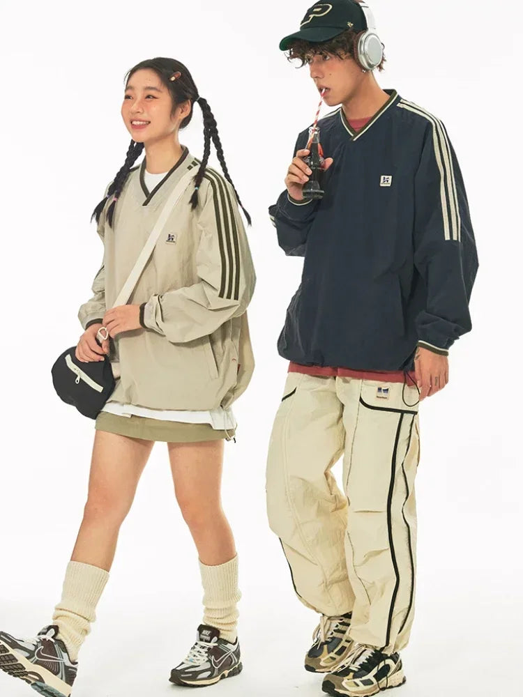 Y2K Retro Stripe Oversize Baseball Sweatshirt