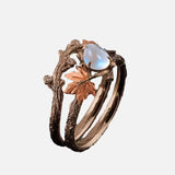 Elegant Gold Moonstone Maple Leaf Ring