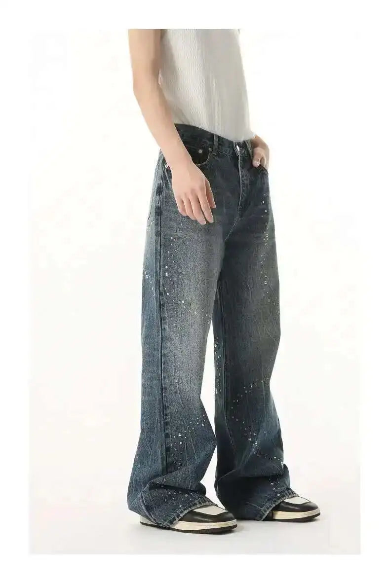 Sequin Patchwork Wornout Burr Edge Jeans