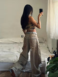 Women Retro Distressed Wide Leg Ripped Jeans