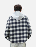 Cozy Color Block Plaid Hooded Flannel Oversized Shirt