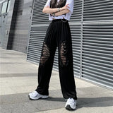 Hallowed-out Butterfly Black Women's Pants