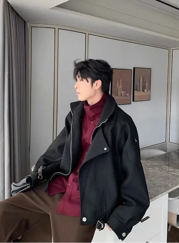 Classic Thick Woolen Stand Collar Parkas Irregular Jacket