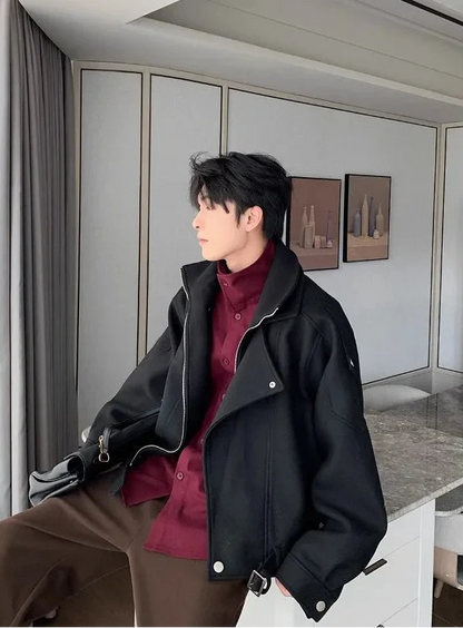 Classic Thick Woolen Stand Collar Parkas Irregular Jacket
