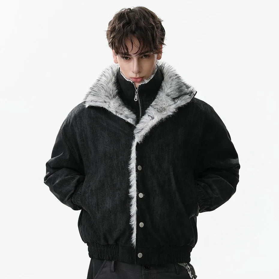 Streetwear Winter Vintage Fur Thicken Parkas Jacket