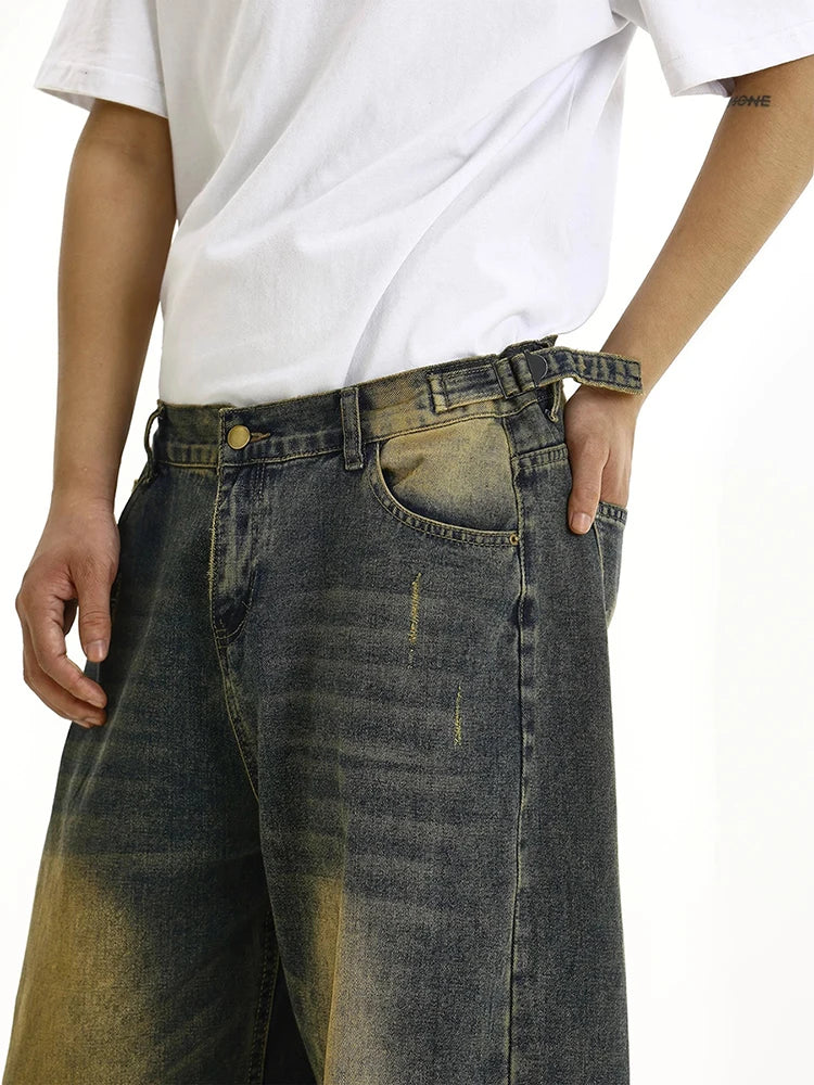 Adjustable Green Retro Wide Leg Jeans