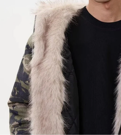Warm Camouflage Faux Fur Hooded Parka Jacket