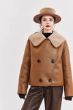 Women Warm Shearling Double Breasted Aviator Leather Jacket