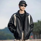 Durable Color Block Waterproof Leather Jacket
