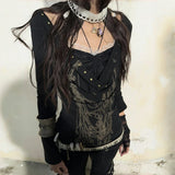 Grunge Aesthetic Tattoo Print Two-Piece T-Shirt