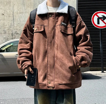 Korean Velvet Fur Collar Padded Parka Jacket