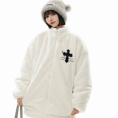 Winter Hip Hop Printted Faux Fur Parkas Jacket