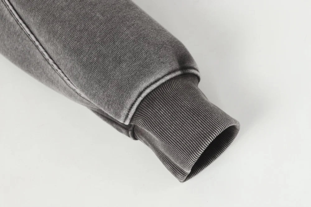 Washed Distressed Front Pocket Spliced Hoodie
