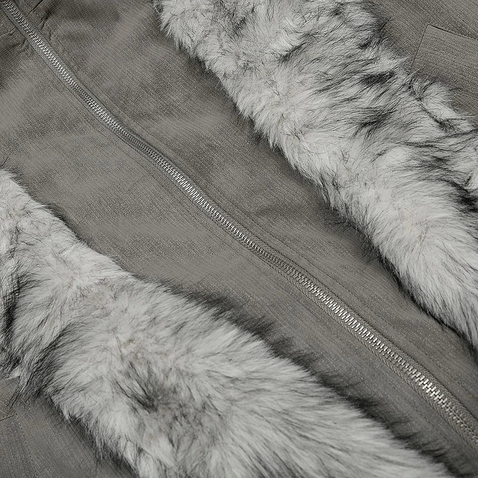 Streetwear Winter Vintage Fur Thicken Parkas Jacket