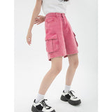 High-waist Pink Denim Shorts