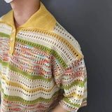 Versatile Gradient Striped Knit Polo Sweater