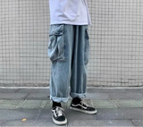 Handsome Retro Wide Leg Denim Cargo Jeans