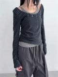 Striped Long Sleeve U-Neck T-Shirt