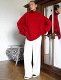 Flattering Oversized High Collar Knitted Sweater