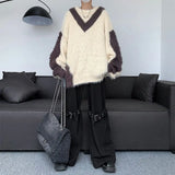 Contrast Color Oversized Fuzzy Fur Sweater