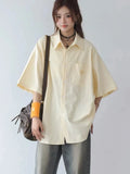 Women Streetwear Vintage Cute Yellow Striped Loose Shirt