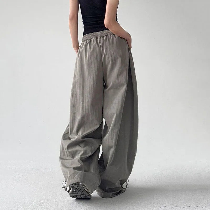 Gray Parachute Letter Embroidery Cargo Pants