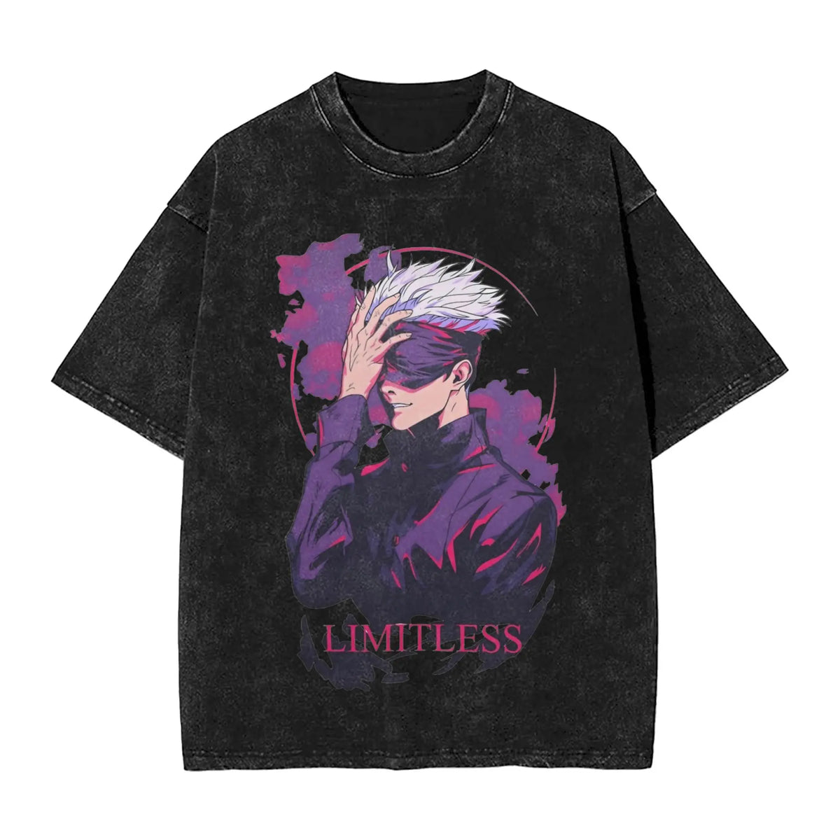 Anime Girl Dinner Print Washed T-Shirt