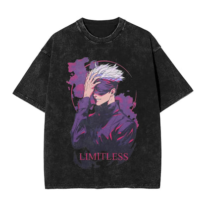 Anime Girl Dinner Print Washed T-Shirt