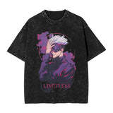 Anime Girl Dinner Print Washed T-Shirt