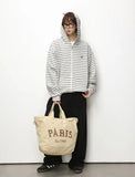 Y2K Embroidered Oversized Striped Hooded Sweatshirt