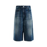 Vintage Blue Brushed Wide Leg Denim Jorts